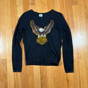 Vintage 70s Harley Davidson Womens T Shirt Flock Print